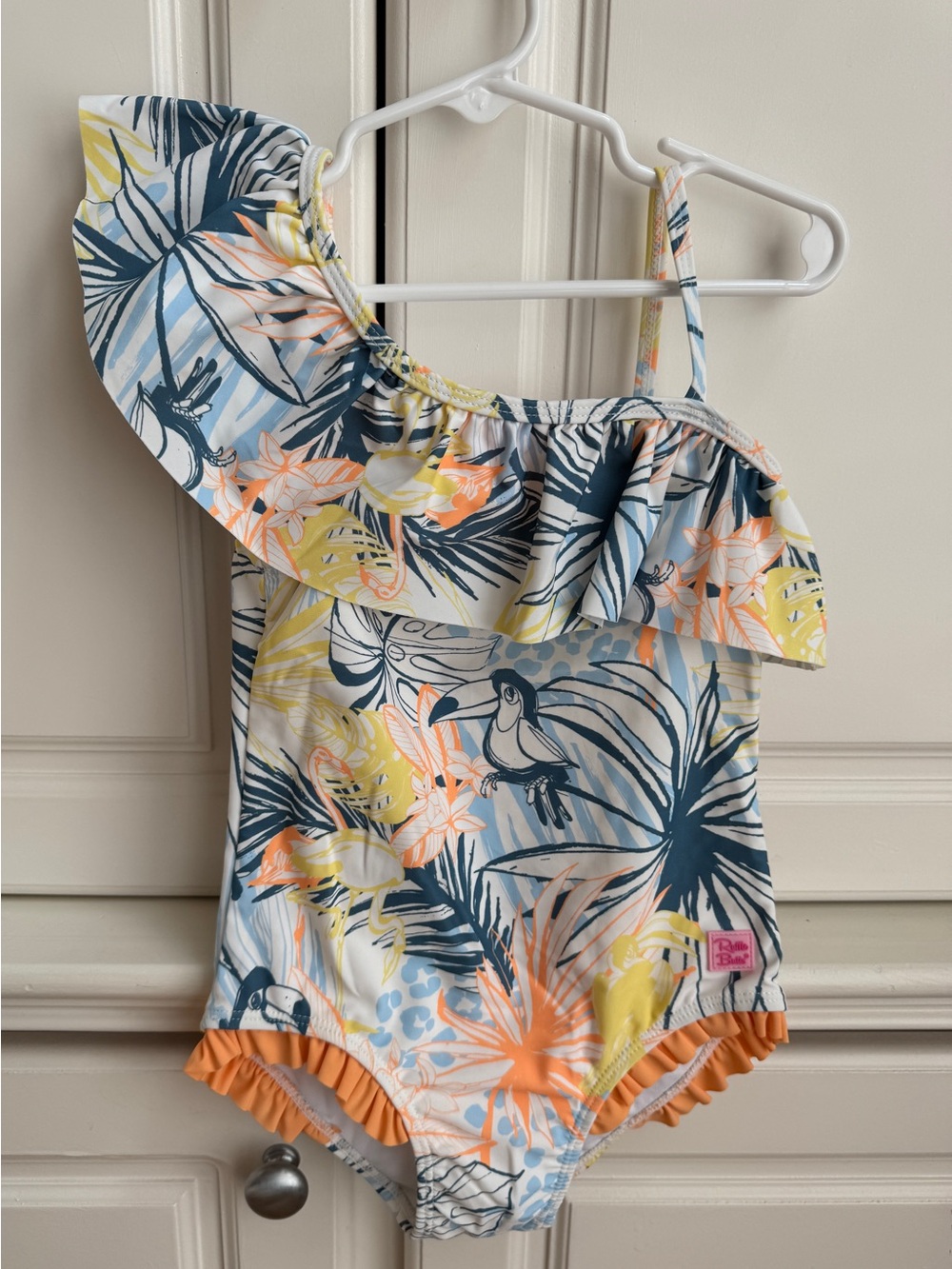 RuffleButts One Shoulder Ruffle One Piece Swimsuit ~ Birds of Paradise ~ 5T